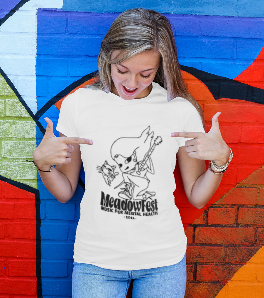Meadowfest Dancing Cat Line Guitarist For Music And Mental Health T-Shirt