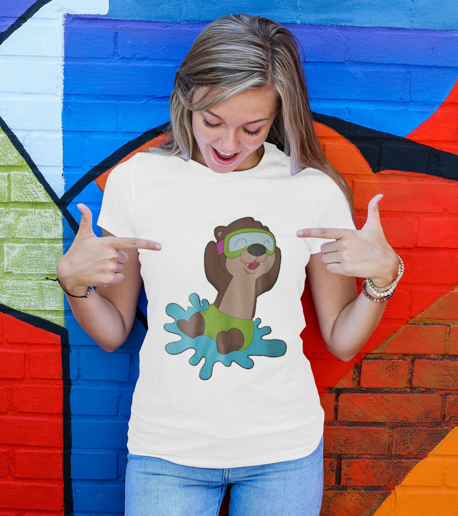 Otter Swimming With Goggles Playful Summer Splash T-Shirt