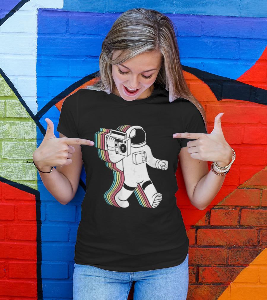 Astronaut Carrying Boombox Retro Colorful Vibes T-Shirt