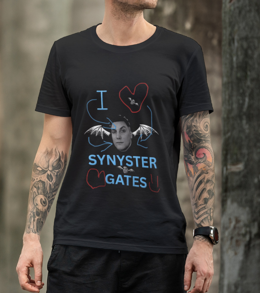 I Love Synyster Gates Head Cutout Bat Wings Scribbles T-Shirt