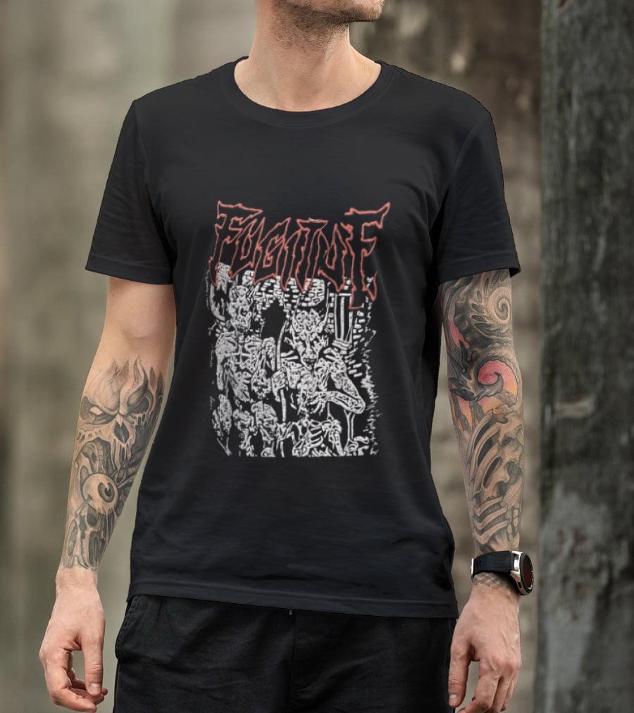 Fugitof Demon Skull Red Text White Skeleton T-Shirt
