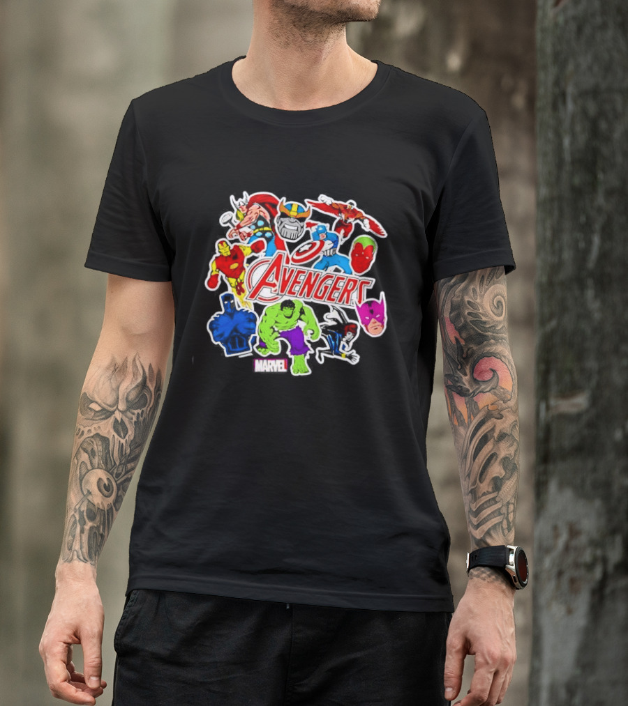 Avengers Classic Heroes Hulk Iron Man Captain America Thor Stickers Collection T-Shirt