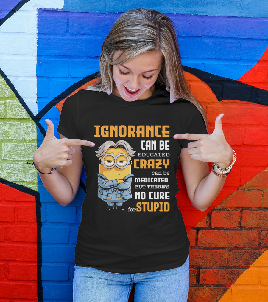 Ignorance Can Be Educated Crazy Can Be Medicated No Cure For Stupid Minion T-Shirt