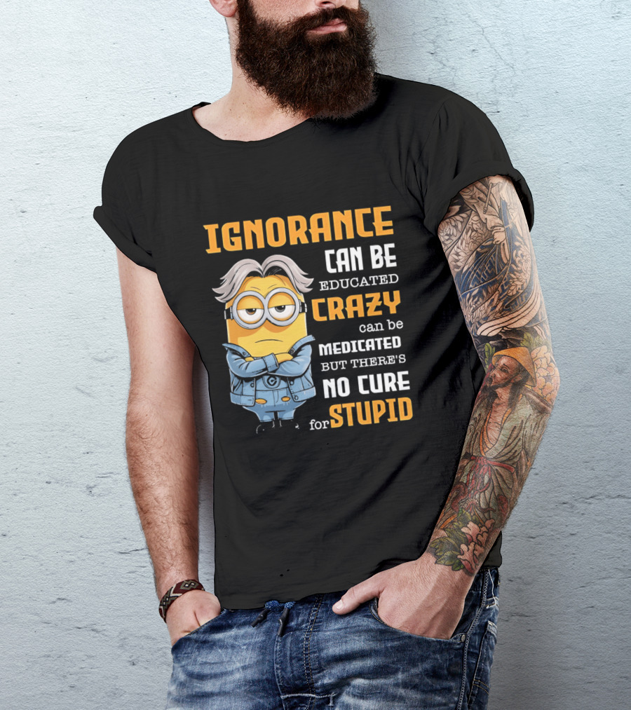 Ignorance Can Be Educated Crazy Can Be Medicated No Cure For Stupid Minion T-Shirt