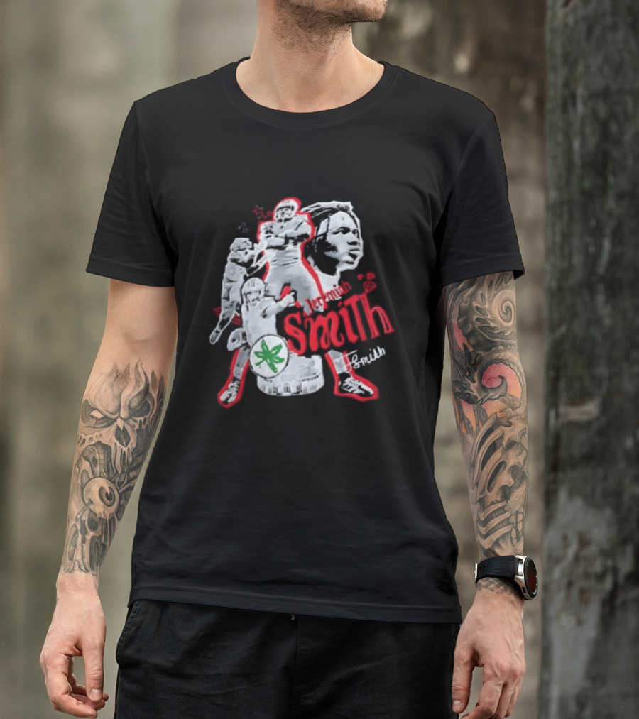 Ohio State Buckeyes NCAA Jeremiah J Smith Football Action Collage Ohio Stadium Bootleg T-Shirt
