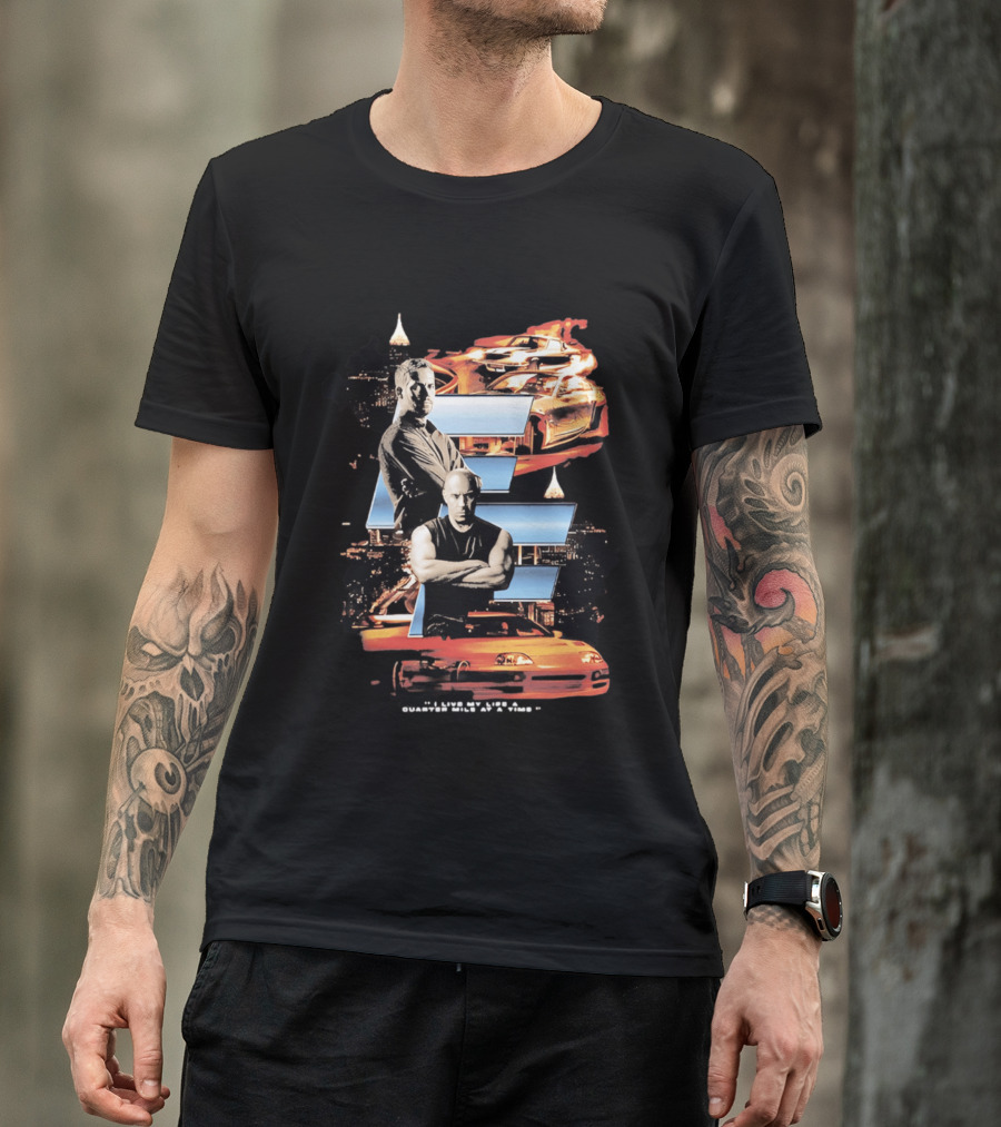 The Fast And The Furious Paul Walker Vin Diesel Cars And Cityscape T-Shirt