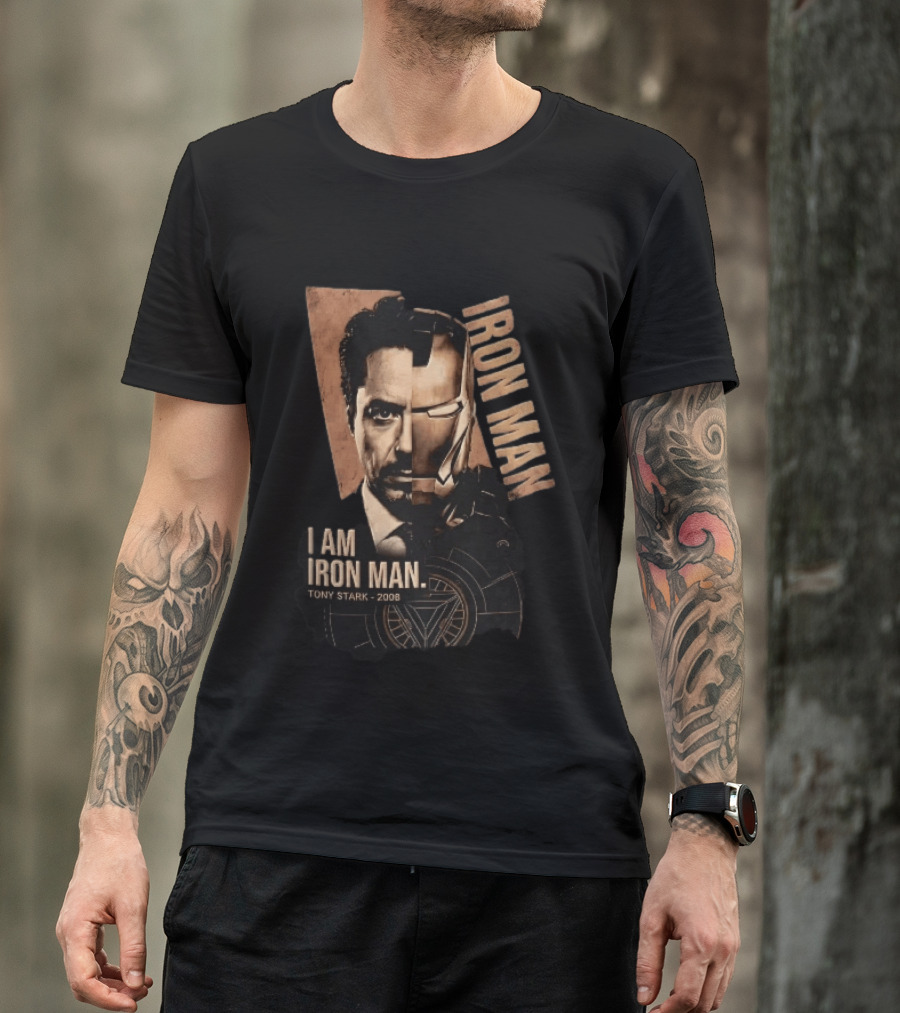 I Am Iron Man Tony Stark 2008 Robert Downey Jr Split Face Iron Man T-Shirt