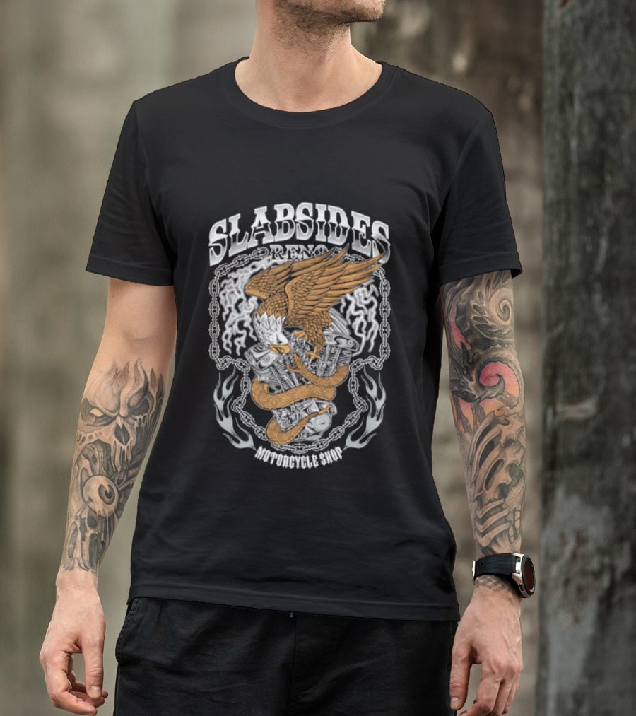 Slabsides Reno Motorcycle Eagle With Snake V Twin Engine T-Shirt
