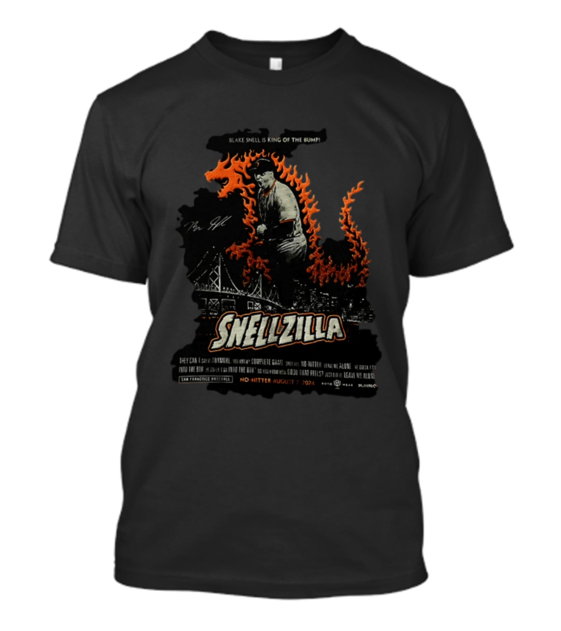 Blake Snell Snellzilla No Hitter August 7 2024 King Of The Bump San Francisco San Diego Padres T-Shirt
