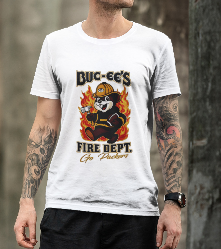 Buc Ee's Fire Dept Go Packers Axe Football Helmet T-Shirt
