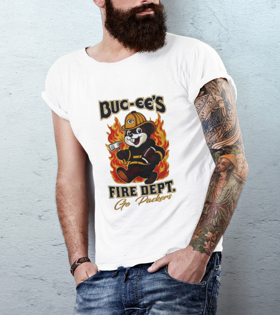 Buc Ee's Fire Dept Go Packers Axe Football Helmet T-Shirt