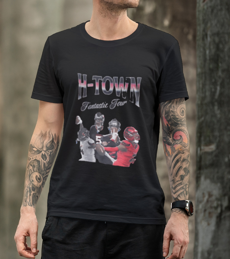 H Town Fantastic Four Houston Texans Football Players Uniform Collage T-Shirt