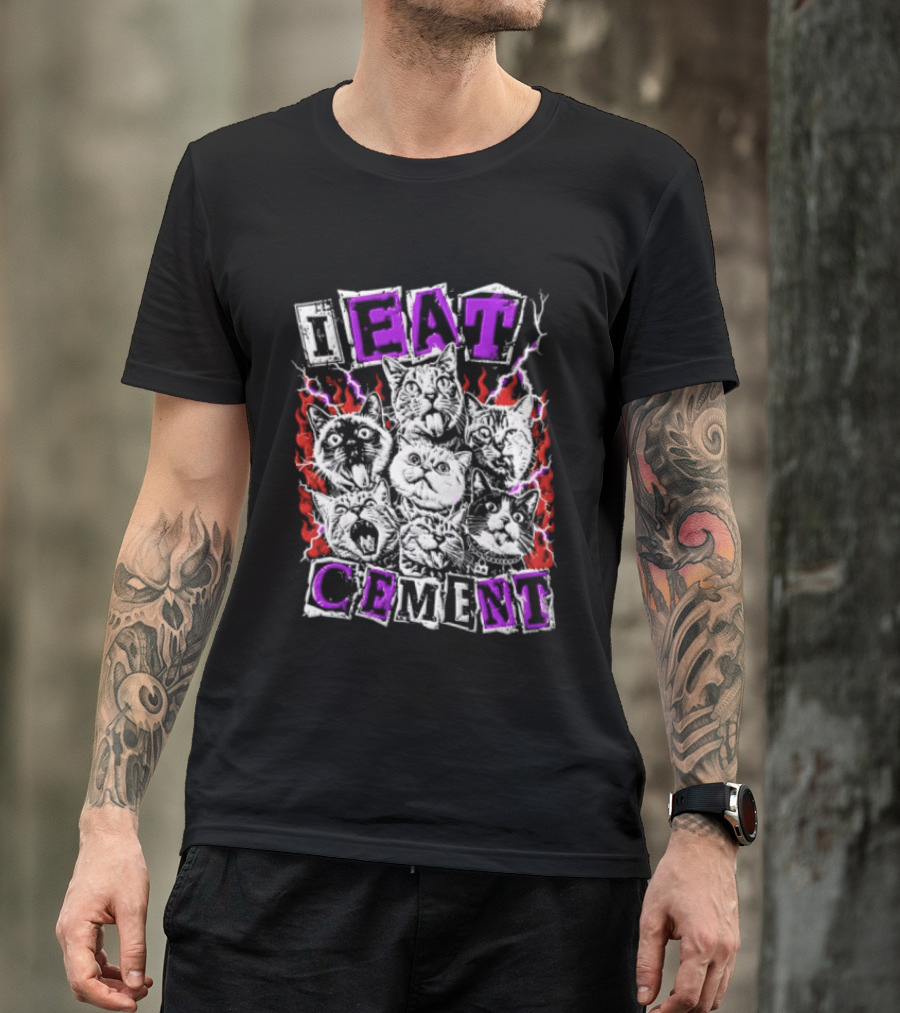 I Eat Cement Seven Cat Faces With Flames T-Shirt