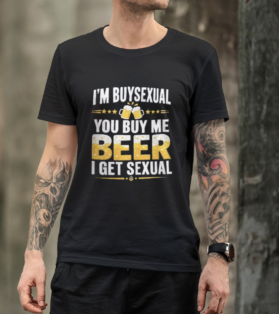 I'm Buysexual You Buy Me Beer I Get Sexual Two Clinking Glass S Yellow Stars T-Shirt