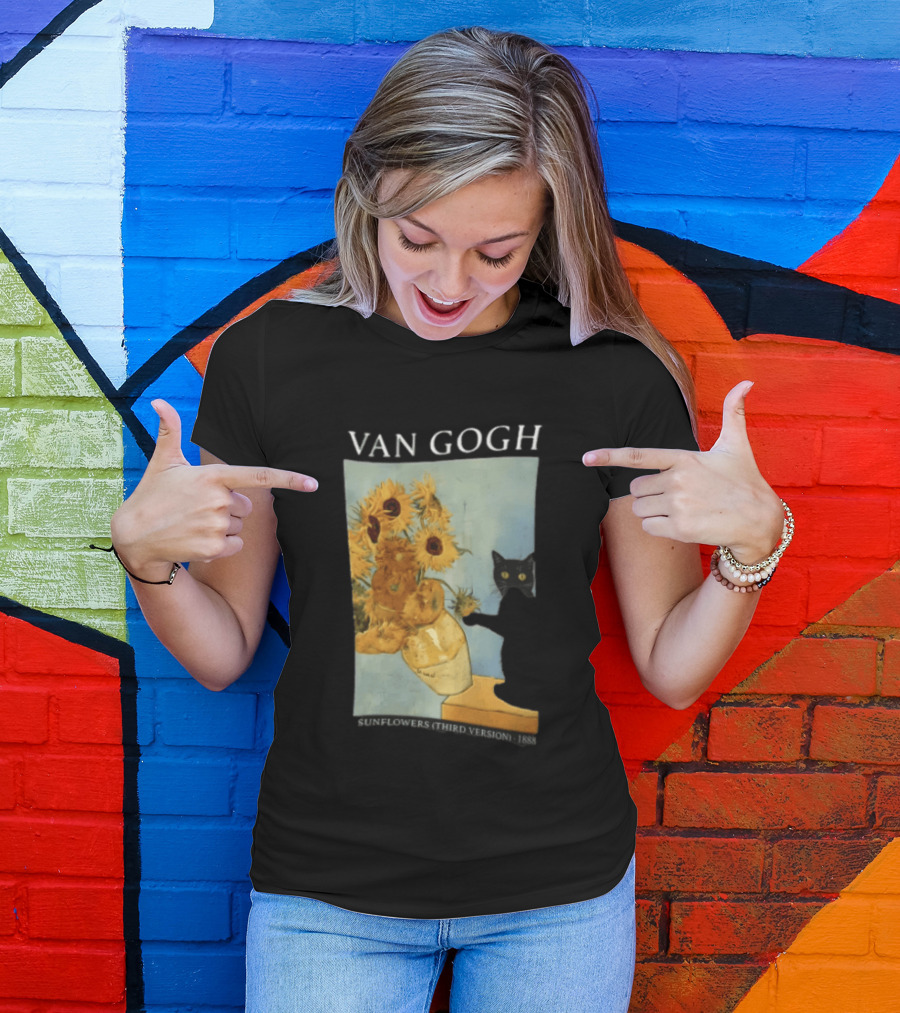 Van Gogh Sunflowers Third Version 1888 Black Cat Vase T-Shirt