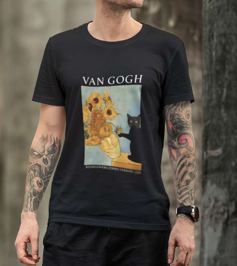 Van Gogh Sunflowers Third Version 1888 Black Cat Vase T-Shirt