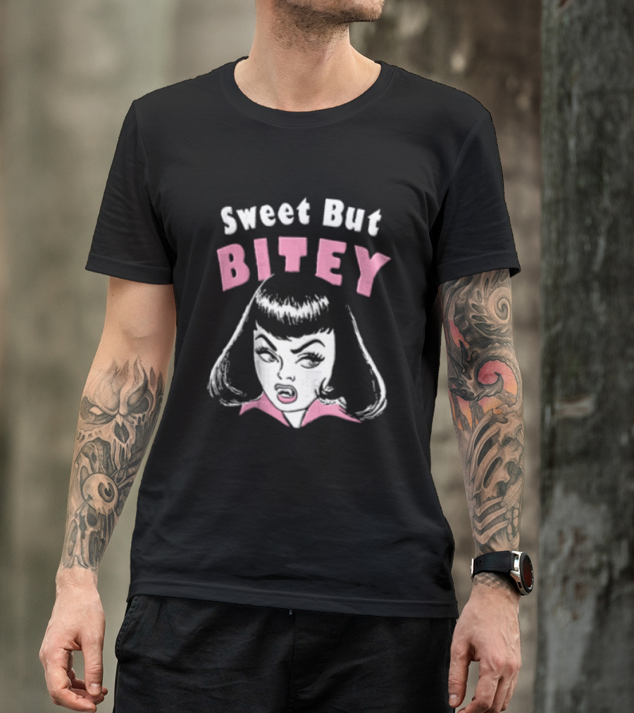 Sweet But Bitey Cartoon Vampire Bangs Graphic Fangs T-Shirt