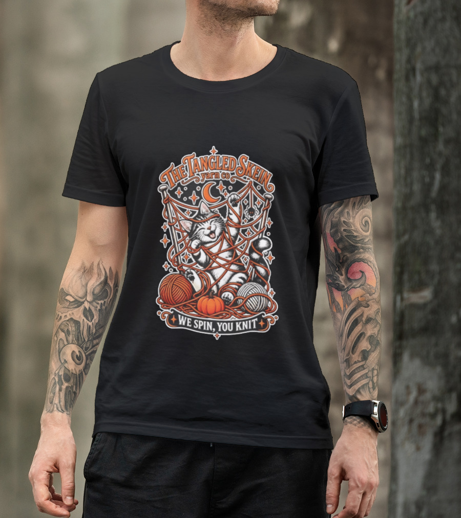The Tangled Skein Yarn Co Cat We Spin You Knit T-Shirt
