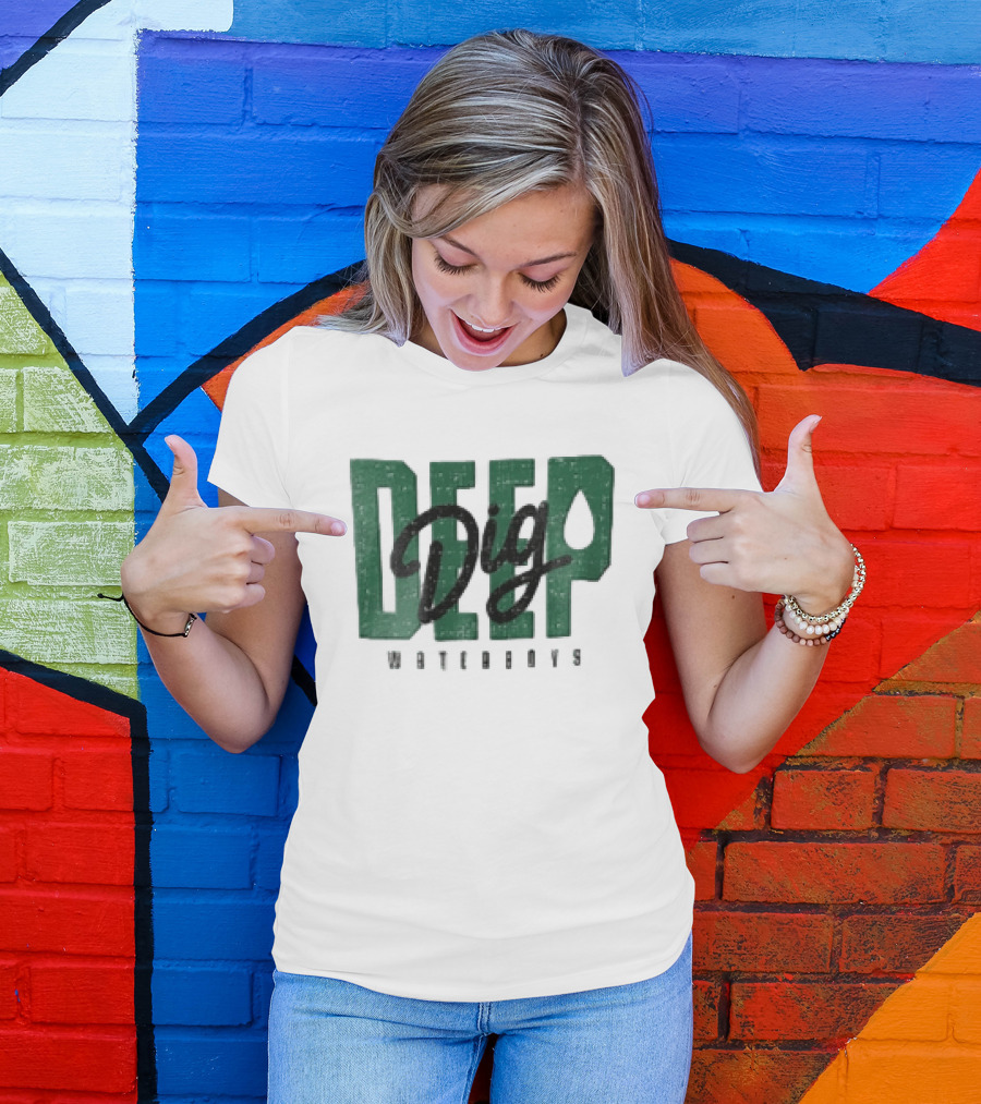 Dig Deep Waterboys Distressed Green Block Water Droplet T-Shirt