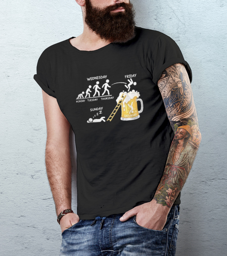 Monday To Sunday Stick Figure Evolution Beer Diving Sleeping T-Shirt