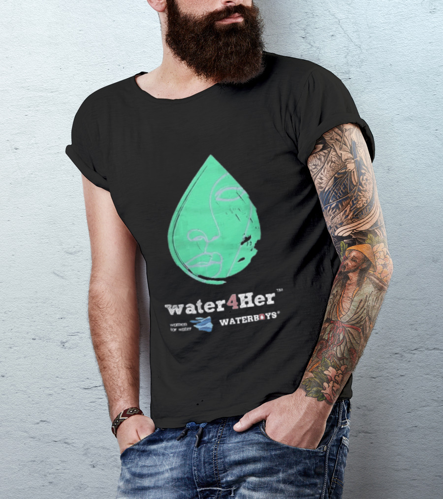 Water4Her Waterboys Green Waterdrop Line Face Women For Water T-Shirt