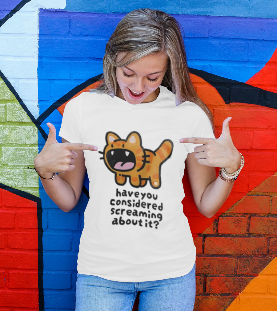 Have You Considered Screaming About It Cartoon Orange Tabby Cat Open Mouth Wide T-Shirt