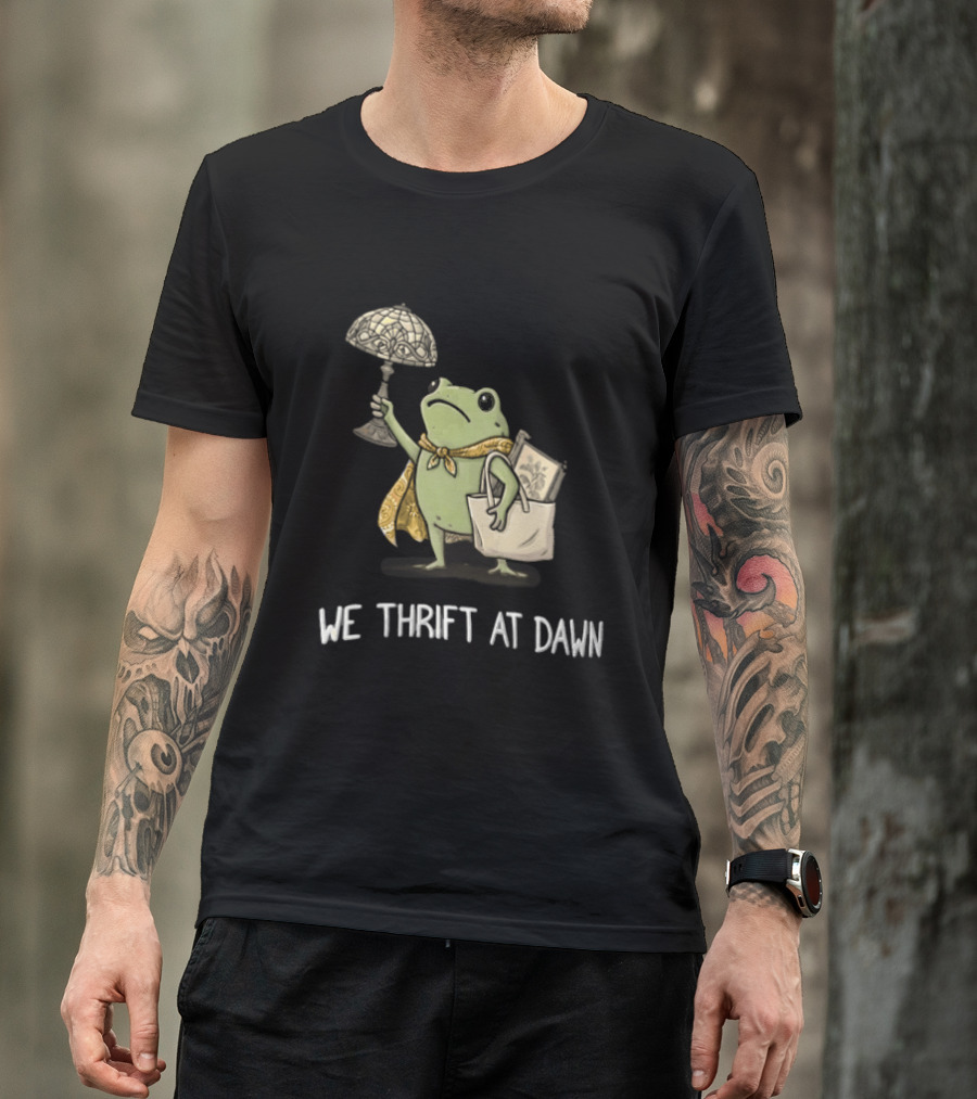 We Thrift At Dawn Frog Holding Stained Glass Lamp Scarf And Bag T-Shirt