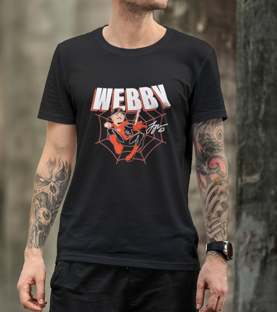 WEBBY Spider Web Baseball Player 62 Red Jersey Signature T-Shirt