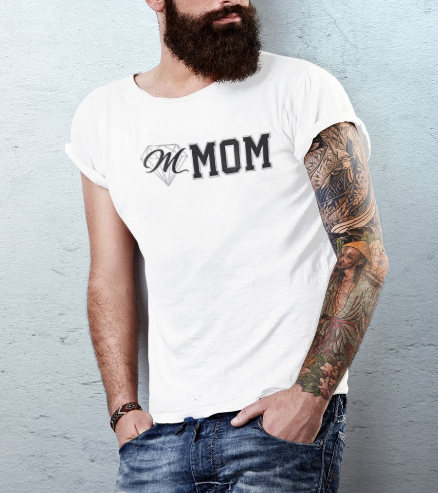 Diamond M Mom Script Varsity Block Font T-Shirt