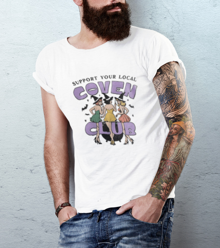 Support Your Local Coven Club Three Witches Vintage Halloween T-Shirt