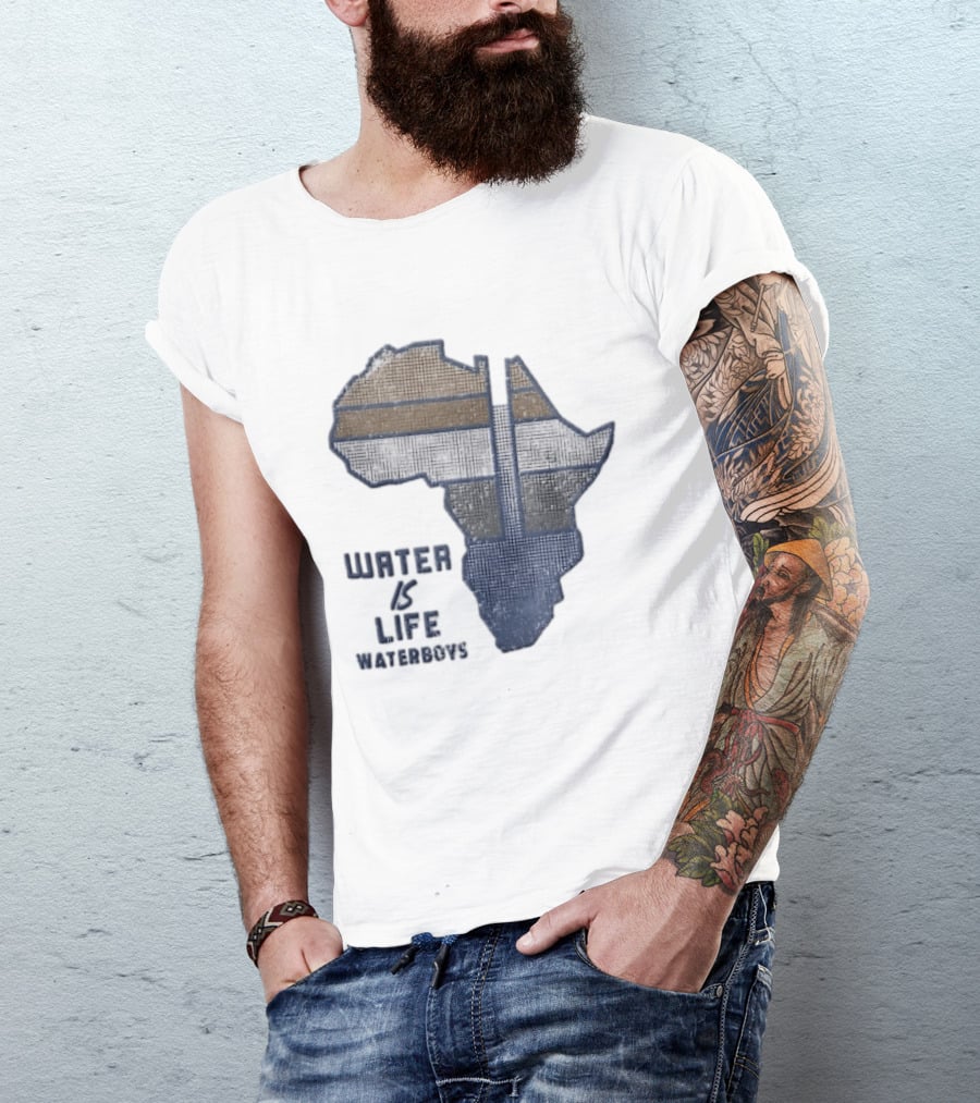 Waterboys Water Is Life Africa Map Mosaic Grid Distressed T-Shirt