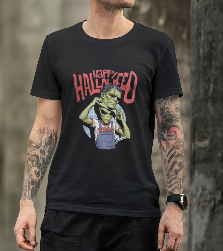 Happy Halloween Julian Green Alien Frankenstein Smoking Cigarette T-Shirt