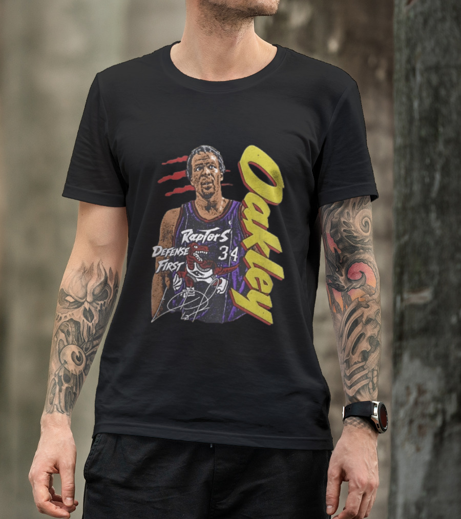 Toronto Raptors Charles Oakley Defense First Retro Halftone Red Claw Marks T-Shirt