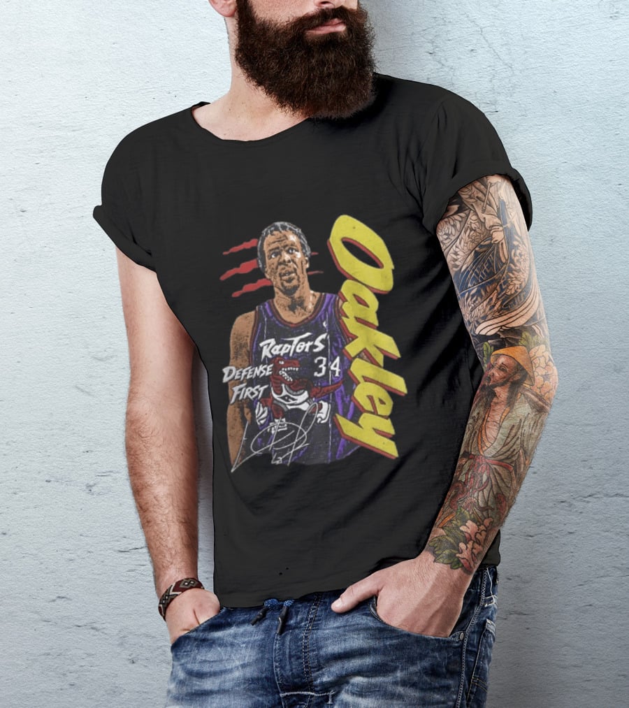 Toronto Raptors Charles Oakley Defense First Retro Halftone Red Claw Marks T-Shirt