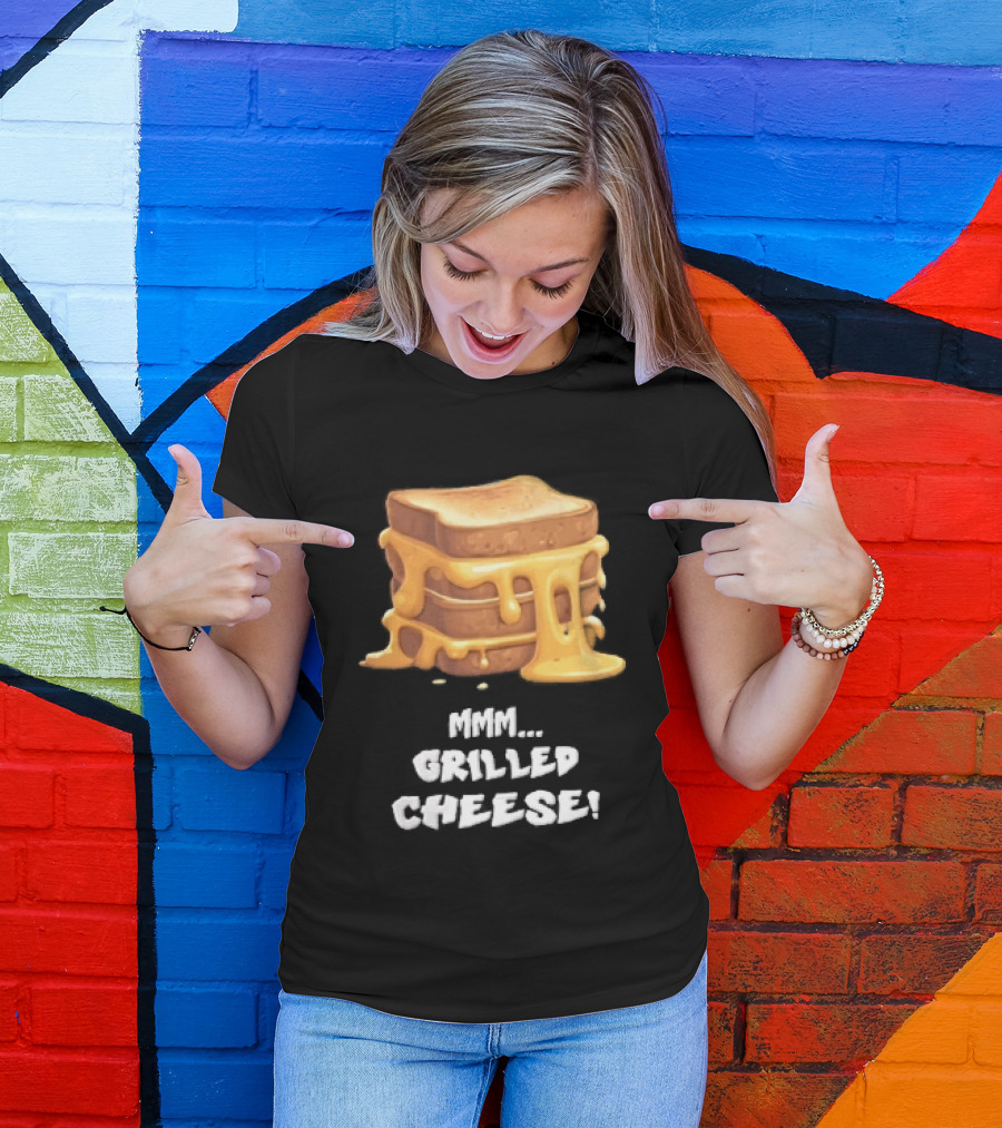 Mmm Grilled Cheese Melting Dripping Stacked Sandwiches Cartoon T-Shirt