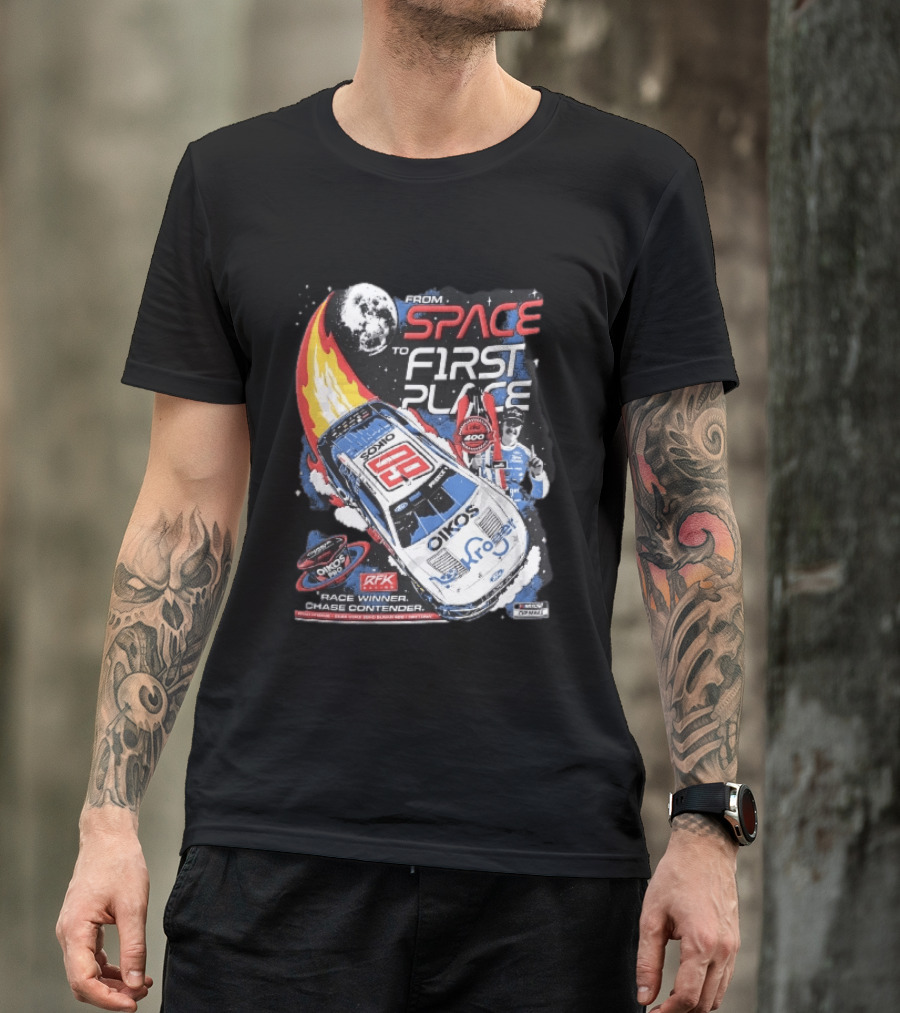 NASCAR From Space To First Place Ryan Preece RFK 2023 Race Winner Moon Flames Oikos 400 T-Shirt