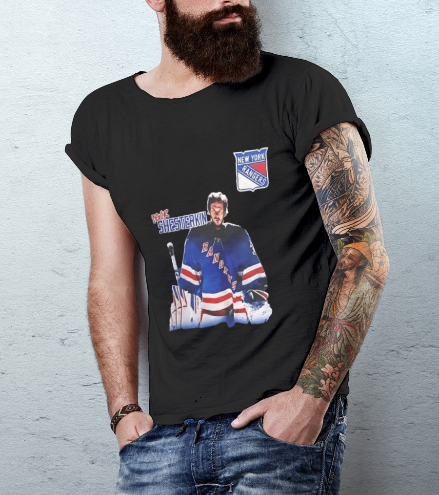 New York Rangers Igor Shesterkin NHL Goaltender Blue Uniform T-Shirt