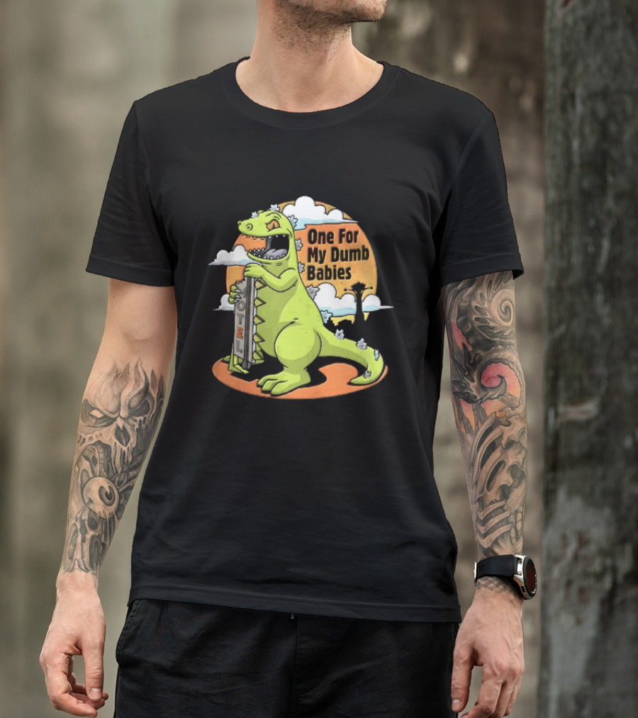 One For My Dumb Babies Motel Reptar Holding Thermometer Lucky 38 Sunset Cartoon T-Shirt