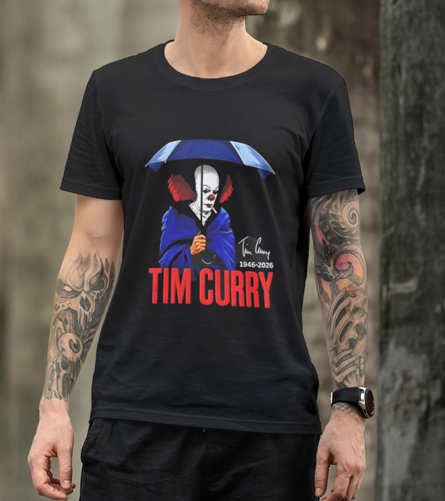 Tim Curry Pennywise 1946 2026 Memorial With Umbrella T-Shirt