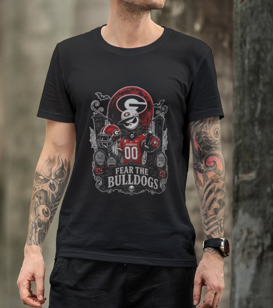 Fear The Bulldogs Georgia Bulldogs Halloween Jack Skellington Beat Florida Sic Em Dawgs Hunker Down T-Shirt