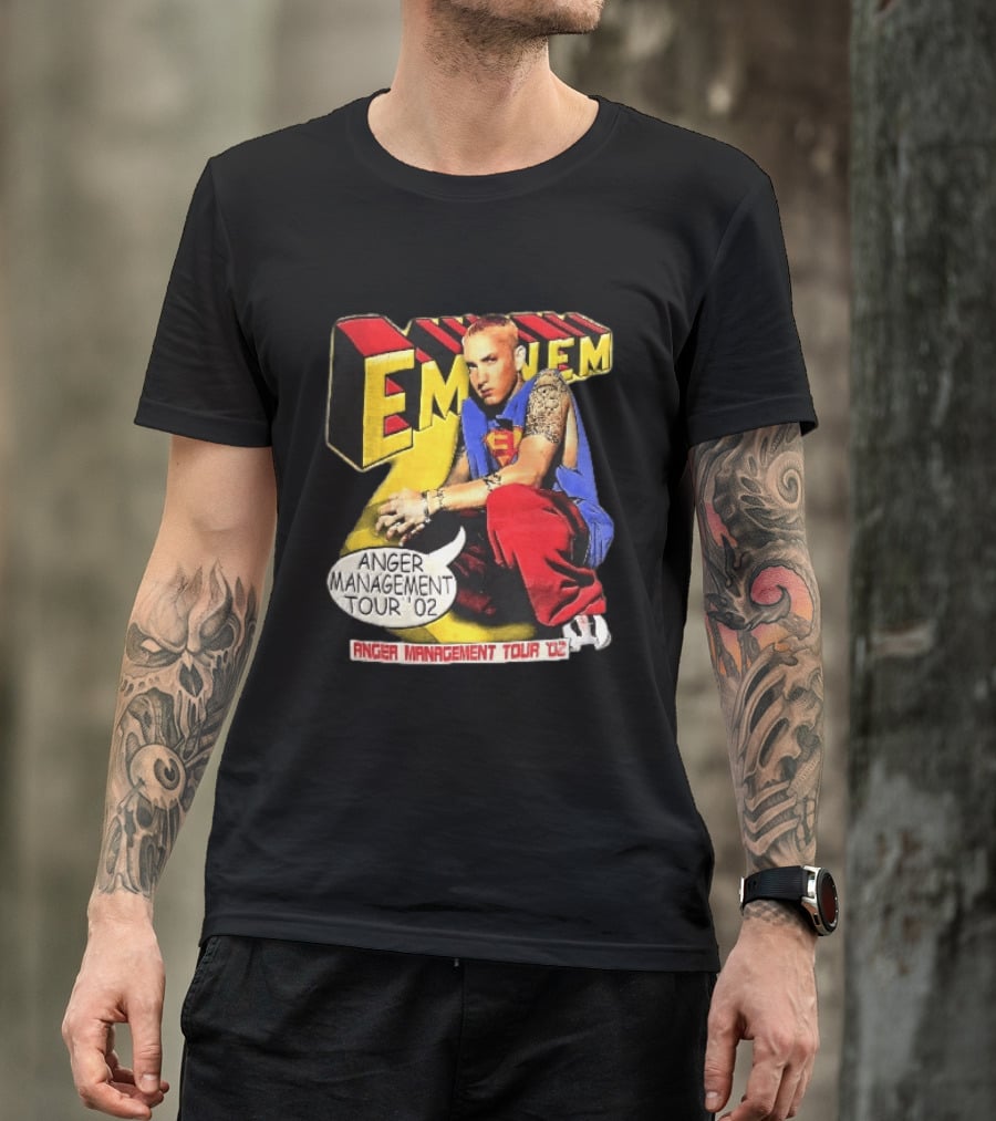 Eminem Anger Management Tour 02 Superman Tattoo 3D Block Letters Vintage 2000s T-Shirt