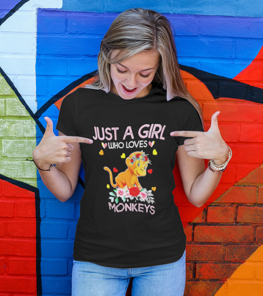 Just A Girl Who Loves Monkeys With Hearts And Flowers T-Shirt