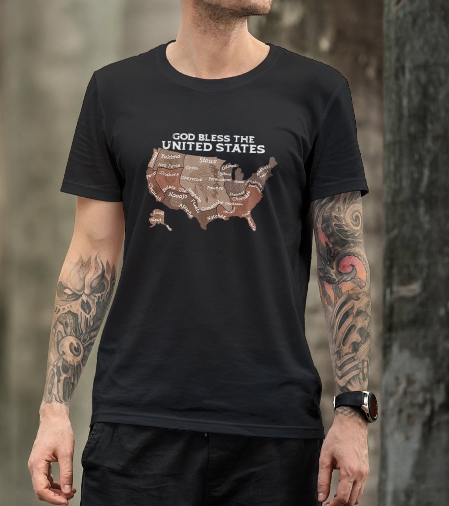God Bless The USA Native American Tribes Map United States Heritage T-Shirt