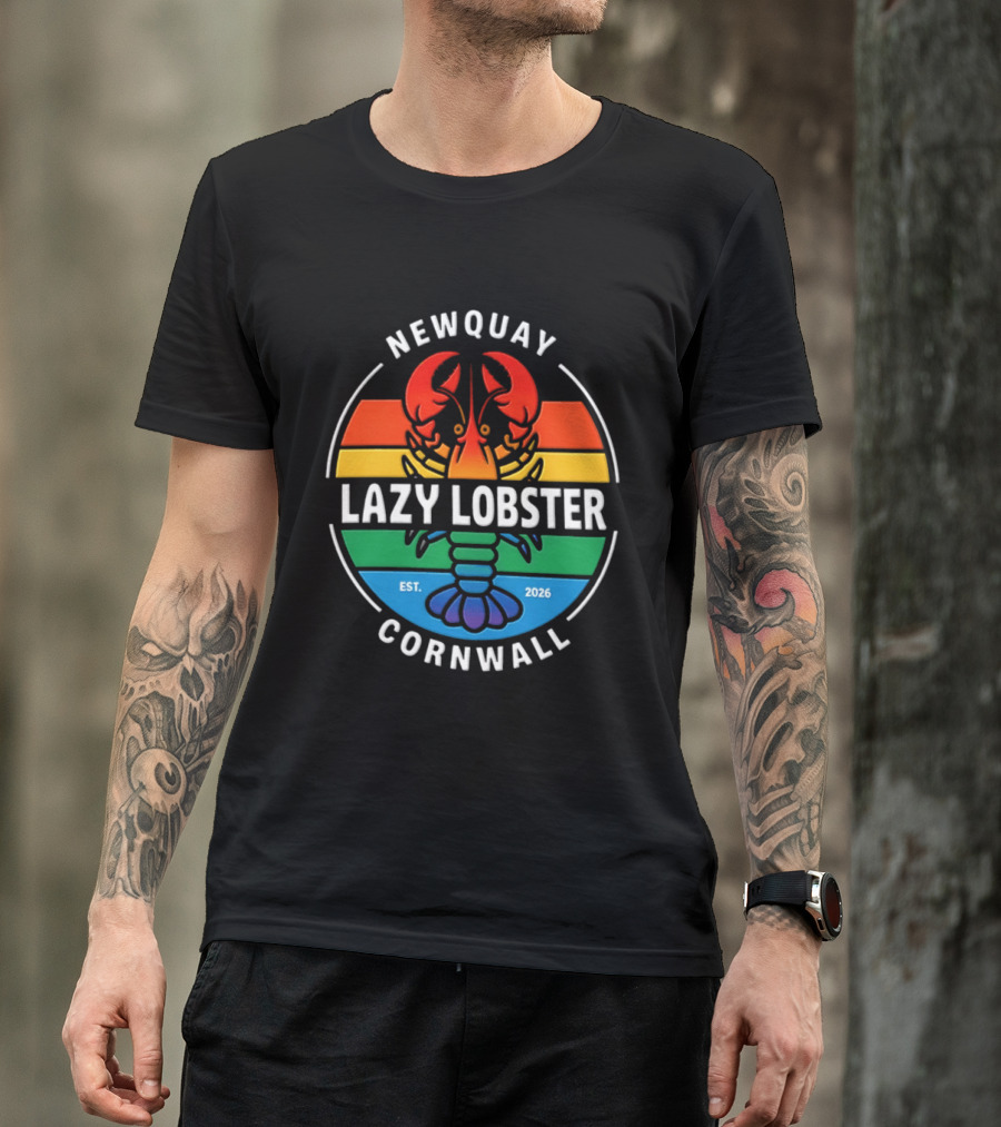 Lazy Lobster Newquay Cornwall Rainbow Lobster Est 2026 T-Shirt