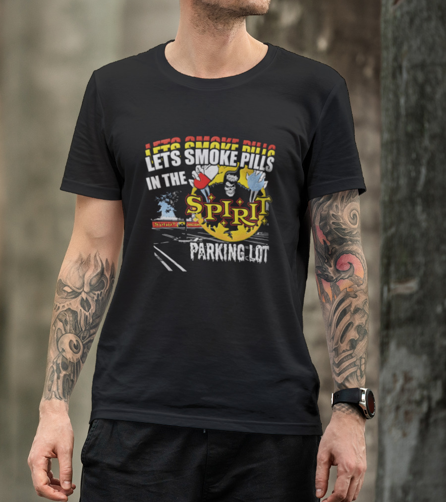 Let's Smoke Pills In The Spirit Halloween Parking Lot Grim Reaper Skeleton Holding Capsule Yellow Flames T-Shirt