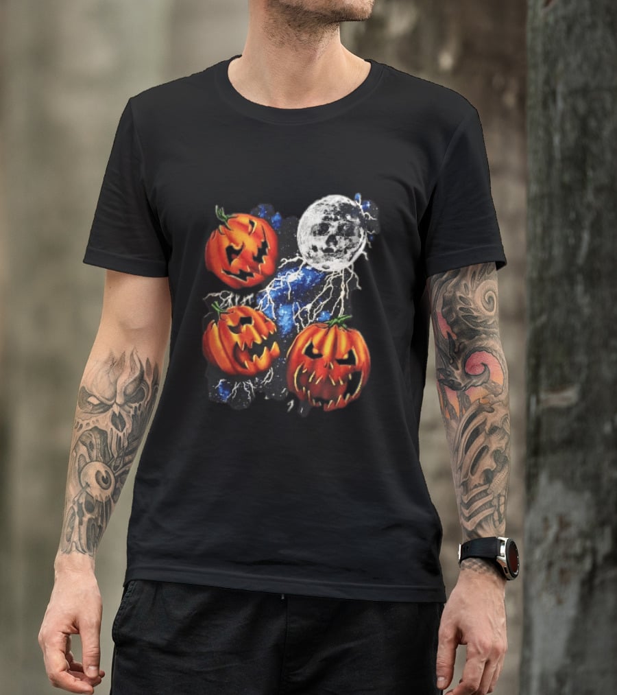Halloween Pumpkins Skull Moon Lightning T-Shirt