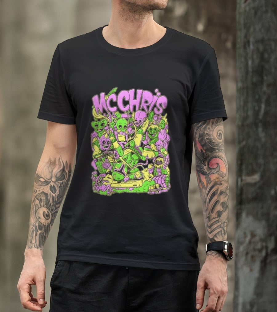 MC Chris Cartoon Characters Party Alien Boombox Fun T-Shirt
