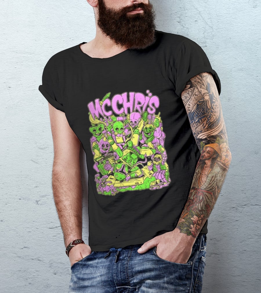 MC Chris Cartoon Characters Party Alien Boombox Fun T-Shirt