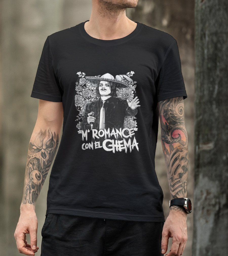 Mi Romance Con El Chema Traditional Mexican Mariachi Singer Hat And Flowers T-Shirt