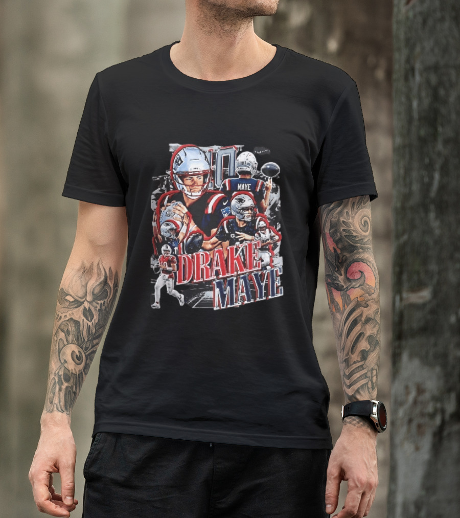 Drake Maye New England Patriots Player Football Action Collage T-Shirt